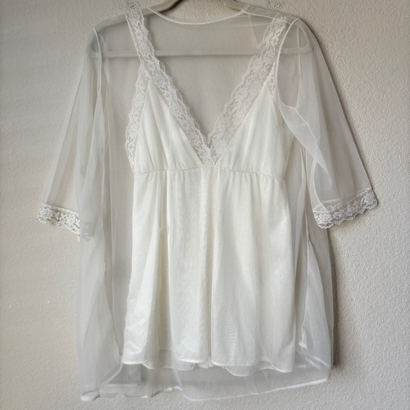 Vintage JC Penney Two-Piece Lingerie Mini Night Gown Top Robe Lace Romantic - Picture 6 of 10